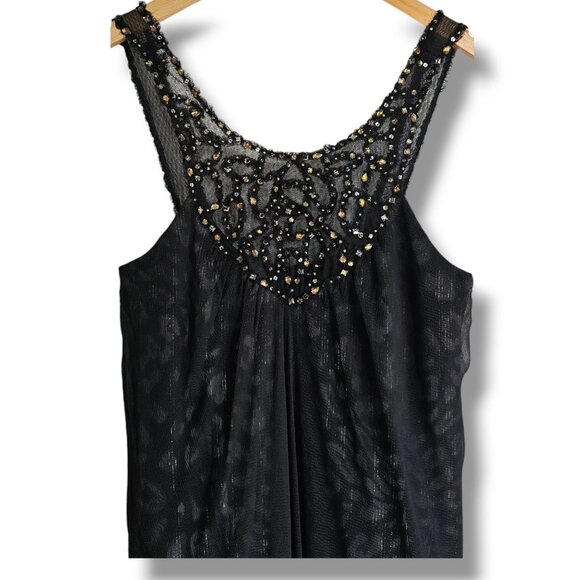 BCBGMaxAzria Dress Black Size 10 Embellished Gauzy Layers Lace Beaded Fairy Boho - Picture 4 of 11